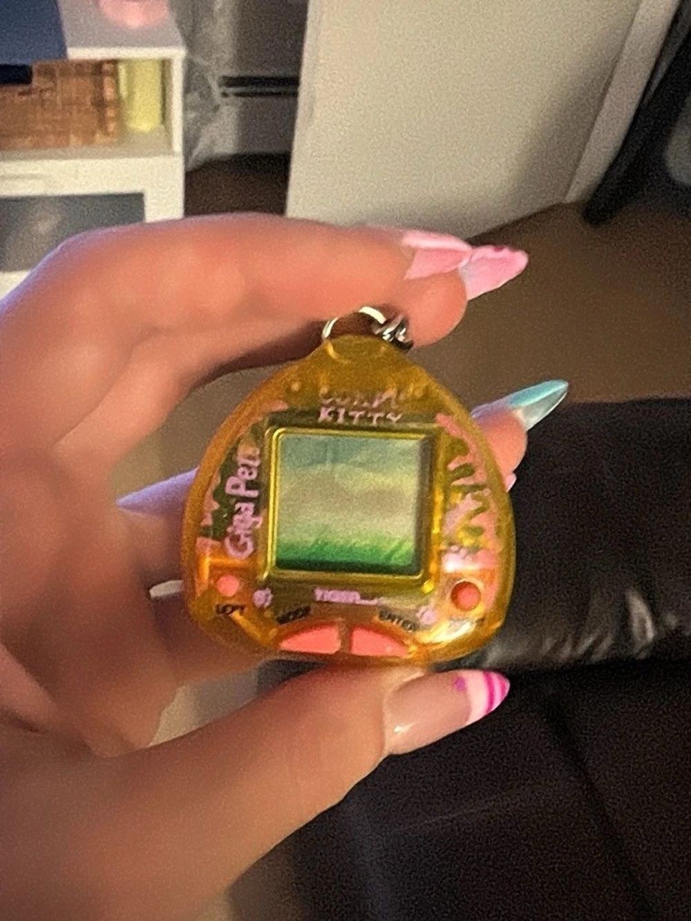Tiger Electronics Giga Pets Compu Kitty Yellow & Pink Keychain